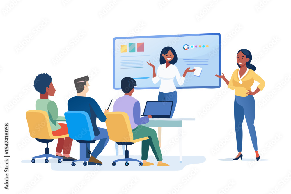 Diverse team in business meeting presentation Diverse team in business meeting presentation