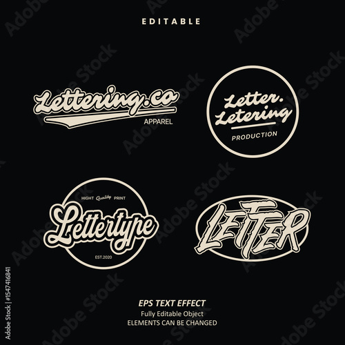 Editable Text Effect Vector of Black Cream Street wear lettering Hangtag Tshirt Label apparel Logo for craft, printing, small business, creative industry, card
