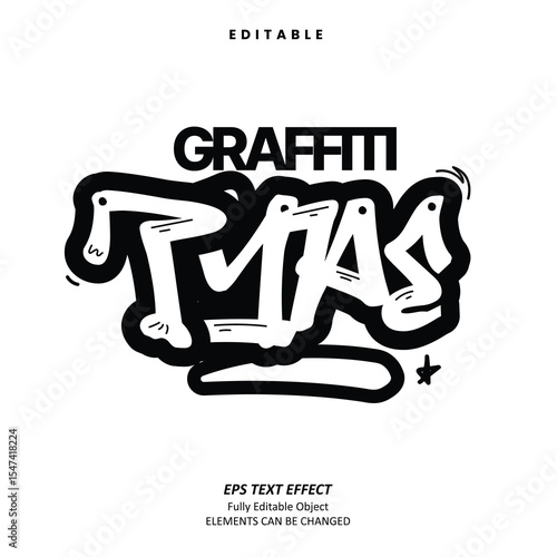 Editable Text Effect Vector of Black White Street wear Grafitti Sticker Tshirt Label apparel Logo Decoration for craft, printing, small business, creative industry, card, event