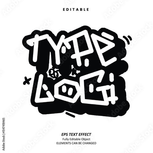 Editable Text Effect Vector of Black White Street wear Grafitti Sticker Tshirt Label apparel Logo Decoration and digital for craft, printing, small business, creative industry, card, event