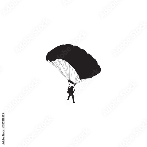 Silhouette of skydiver with parachute enjoying adventure sport on white background