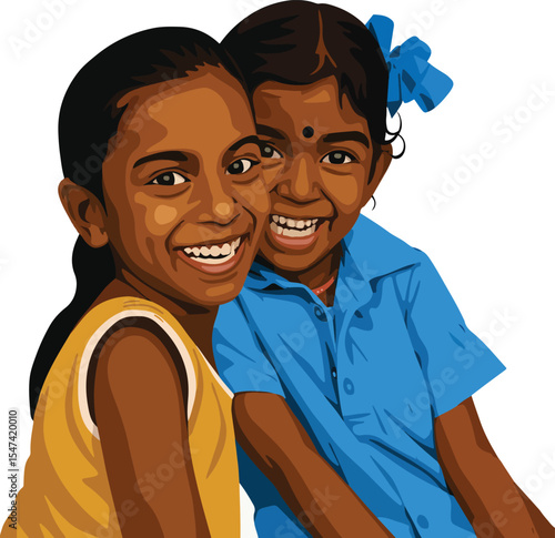 Smiling Indian sister kids vector illustration
