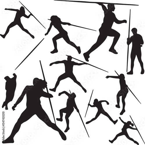 Silhouette set of a Javelin Thrower in Action