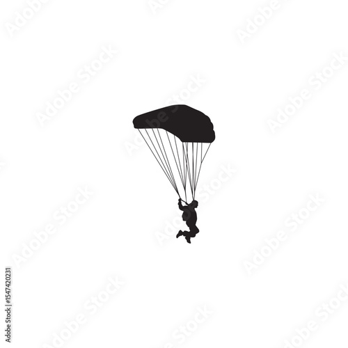 Silhouette of a skydiver with parachute minimalist illustration simple black and white