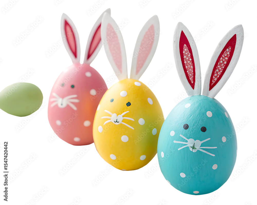 Obraz premium easter eggs with bunny ears isolated on white background png, ai generated