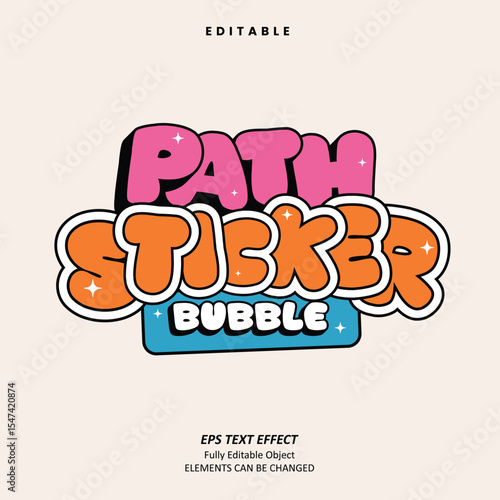 Editable Text Effect Vector of Memphis retro Bubble path sticker Logo for craft, printing, small business, creative industry, card, apparel