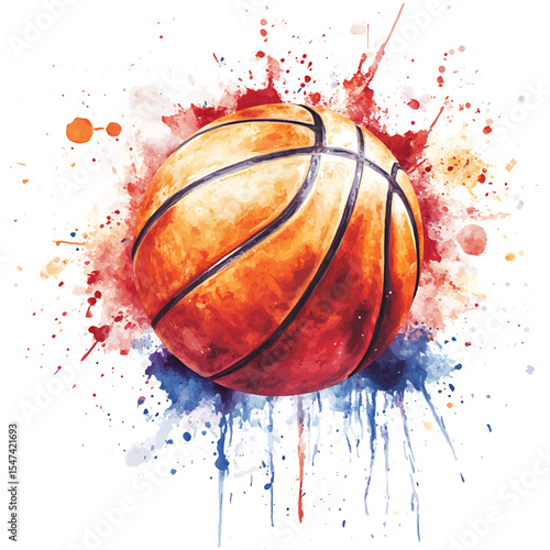 Vibrant basketball illustration artistic watercolor splashes on transparent background vector png for sport designs