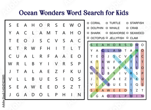 Ocean Wonders Word Search Puzzle for Kids Featuring Sea Creatures