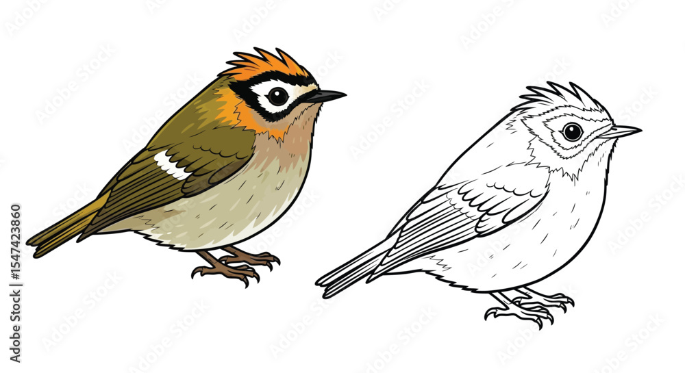 Fototapeta premium Firecrest Bird Coloring Page Featuring Realistic Color and Clear Outline Bird Study