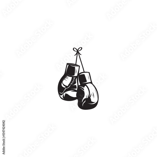 Black and white boxing gloves hanging illustration for sports and fitness