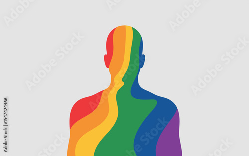 Rainbow Colored Silhouette of a Person's Head and Shoulders Against Gray Background