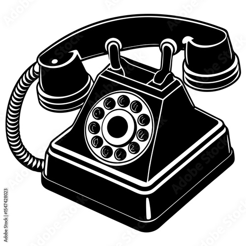 Black rotary telephone isolated on white background