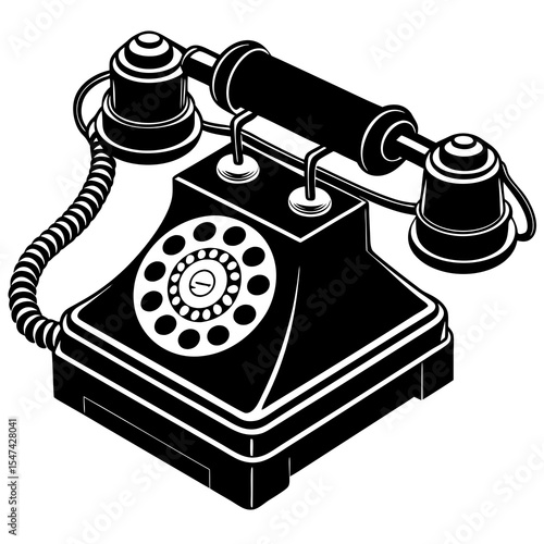 Black rotary telephone isolated on white background