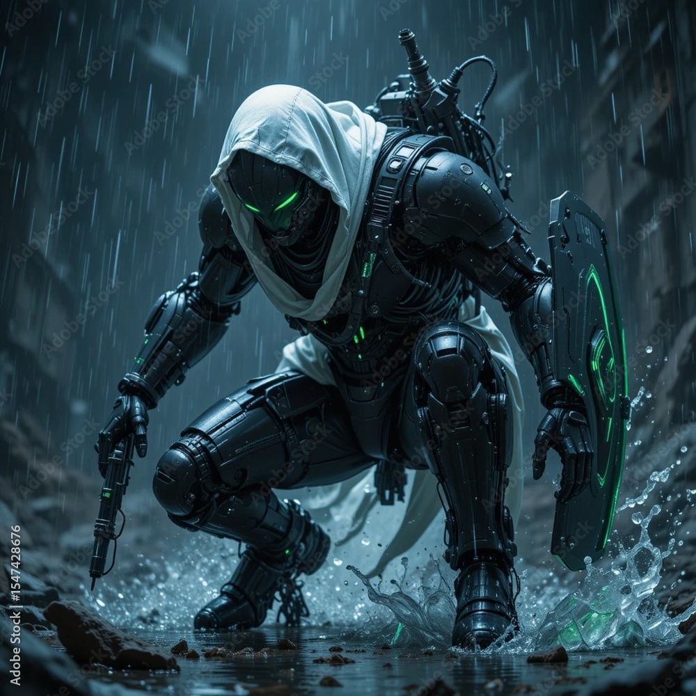 Fototapeta premium cyborg soldier with a sword