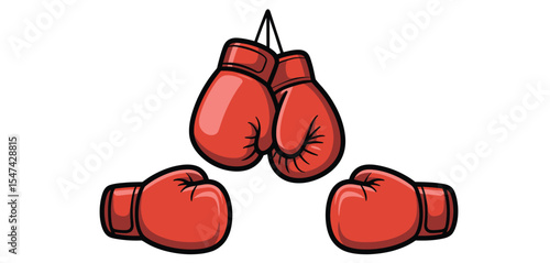Red Boxing Gloves Cartoon Illustration Set