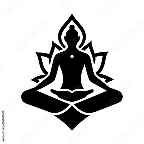 Woman in lotus position meditating isolated on white background