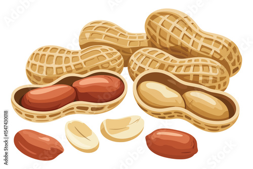 Group of Peanuts in Shells and Shelled Peanuts