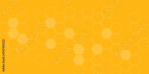 Abstract background with yellow honeycomb, beehive with hexagon grid cells on yellow background pattern