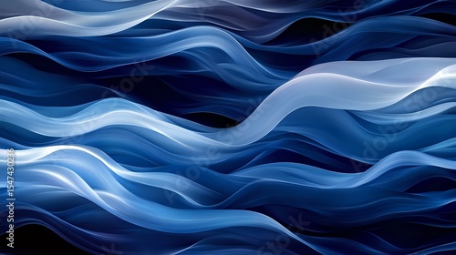 Wallpaper Mural Flowing abstract waves in deep navy and light blue create dynamic movement pattern. Smooth curved lines suggest ocean currents or wind streams. Modern minimalist design. Torontodigital.ca