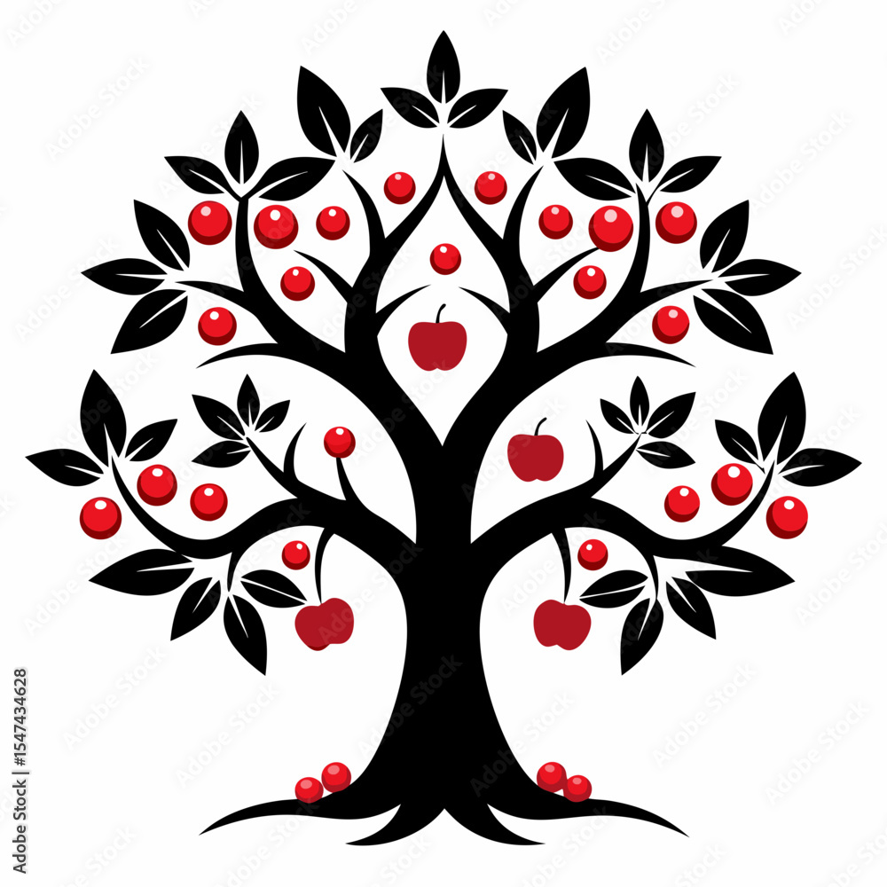 Obraz premium Apple tree with red fruits and black leaves isolated on white background