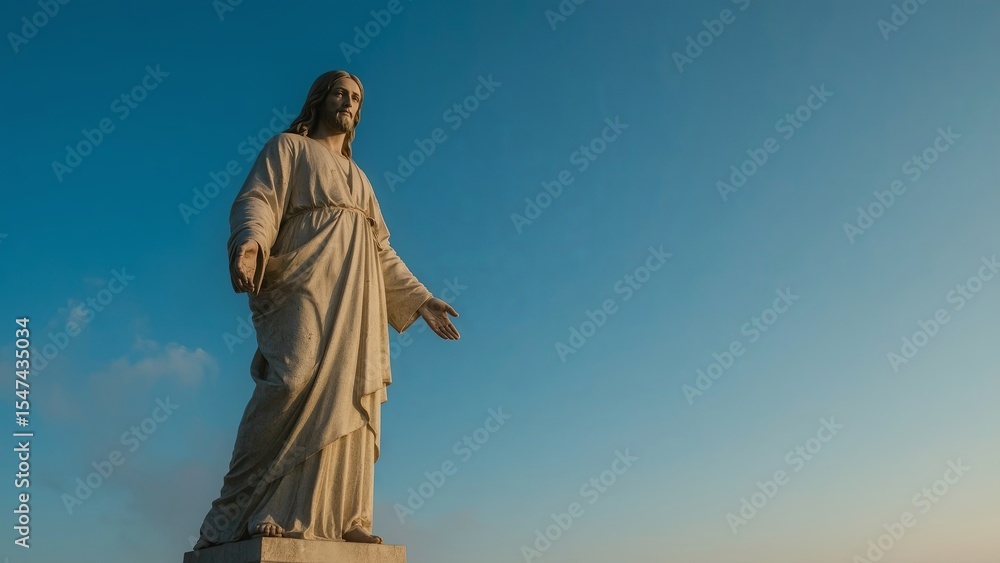 The statue of Jesus Christ standing tall against a dramatic sky symbolizes faith, hope, and spirituality, while the clouds add a sense of divine presence and tranquility The statue of Jesus Christ standing tall against a dramatic sky symbolizes faith, hope, and spirituality, while the clouds add a sense of divine presence and tranquility