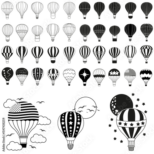 Air balloon vector icon set. aerostat illustration sign collection. Ballon logo. Air balloons web icons.