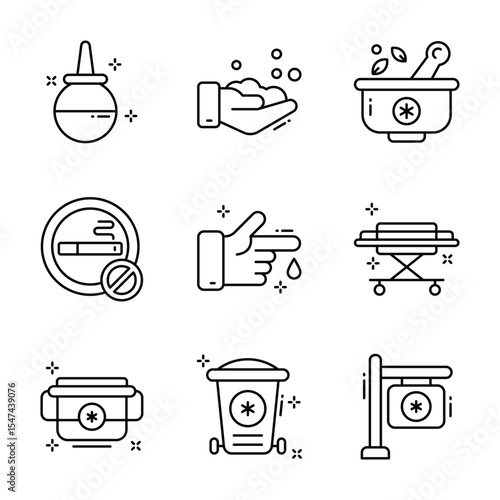 Get this handy pack of medical and health outline style icons