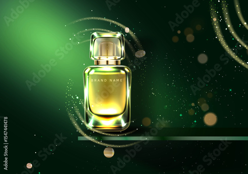 PERFUME ON A SHELF, Dark Green Perfume Mockup , Dark Green, Mockup , Perfume