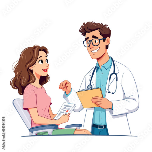 Vsai smiling doctor explaining diagnosis to young woman patient