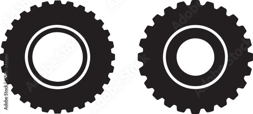 Black Silhouette Icons of Industrial Wheel Gears or Sprockets