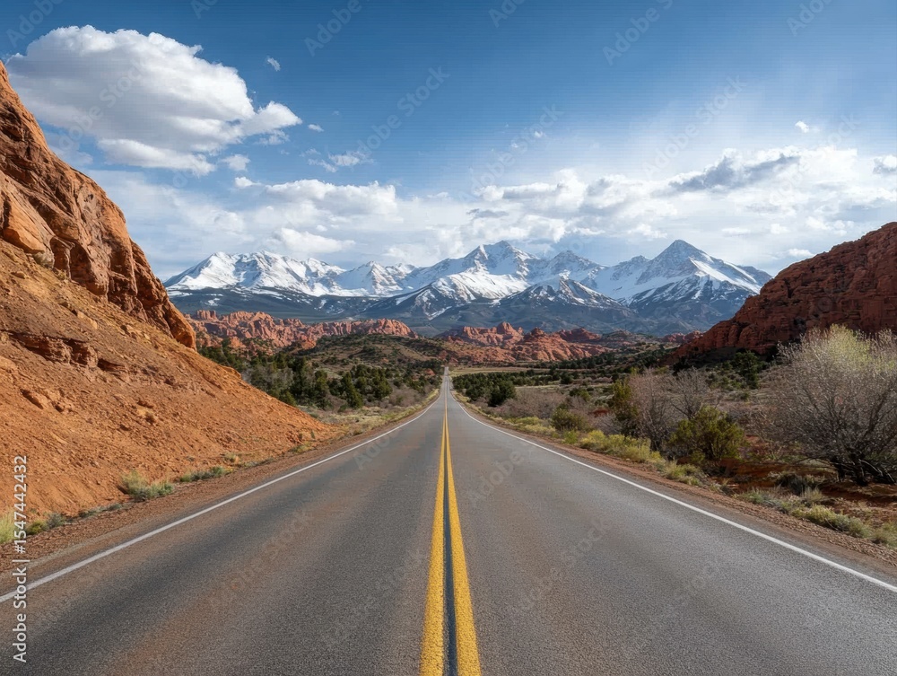 Fototapeta premium Majestic mountain road through desert landscape during daytime
