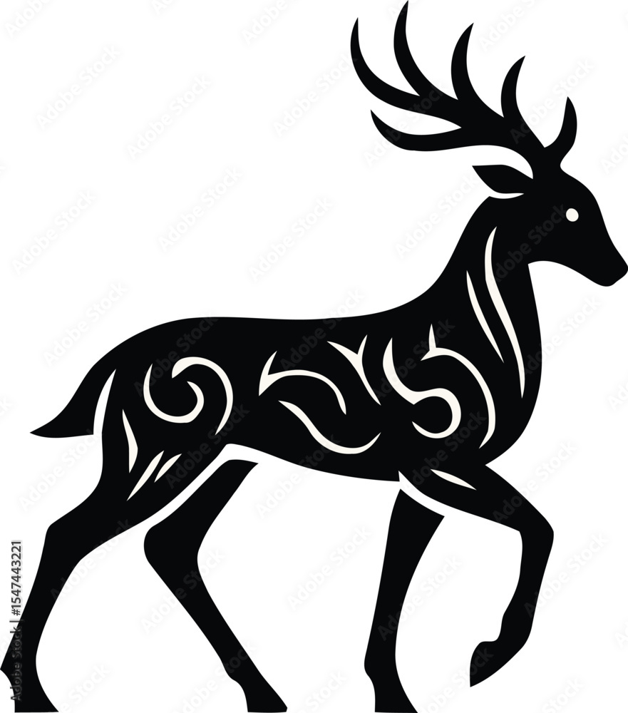 Fototapeta premium Tribal Deer silhouette vector. Stylized wild animal design.