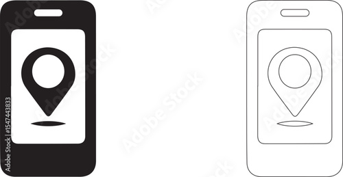 Geolocation in phone. Vector icon of online location determination.