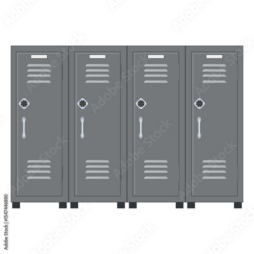 Flat illustration Closed school lockers gray. Modern gray cabinets with closed doors.