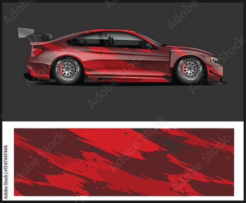 Red Sports Car with Abstract Paint Splatter Design and Matching Graphic