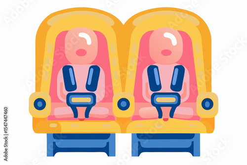 Airplane baby seats, colorful illustration, for travel safety brochures