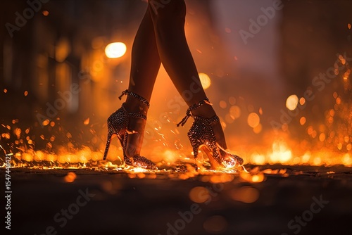 Wallpaper Mural Woman with sparkling high heels walking on fire Torontodigital.ca
