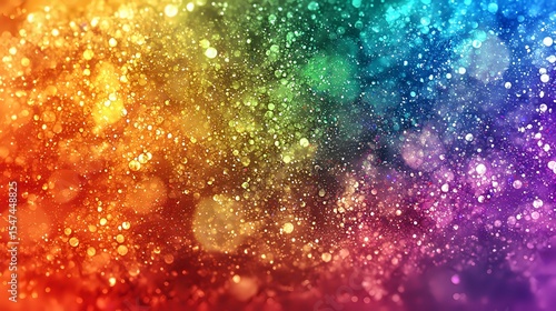 Vibrant rainbow colored bokeh background with glowing sparkles and light particles creating magical atmospheric effect for festive designs and celebrations.