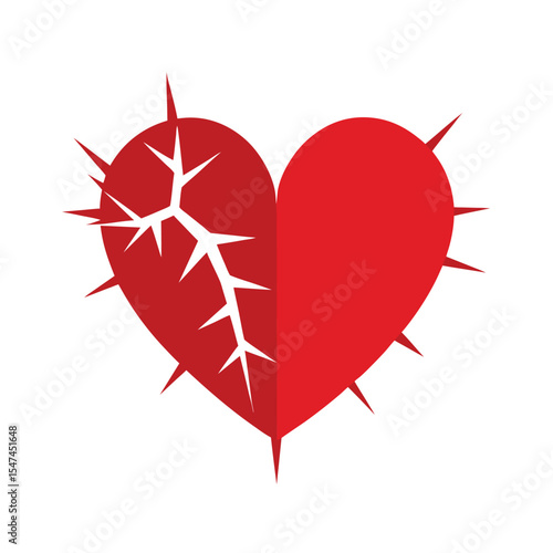 Broken heart graphic with thorns for emotional dark love and heartbreak themed designs