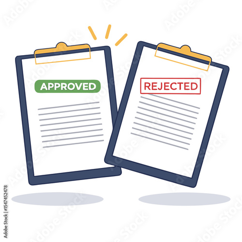 Approved and Rejected Documents on Clipboards Representing Decision Making Process