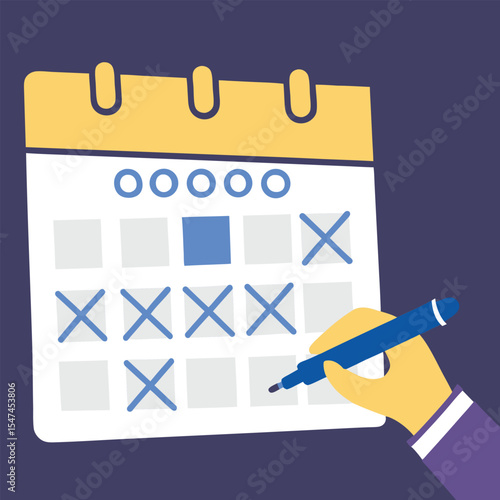 Hand Marking Dates on a Calendar with a Pen for Planning and Scheduling