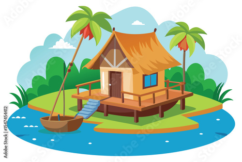 Fishing hut by river