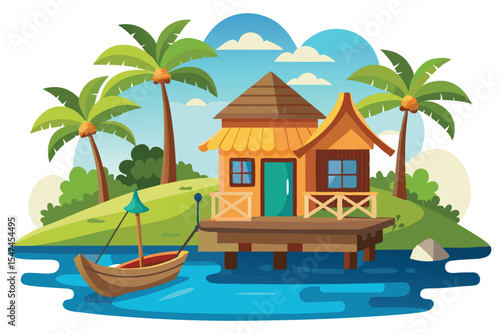 Fishing hut by river