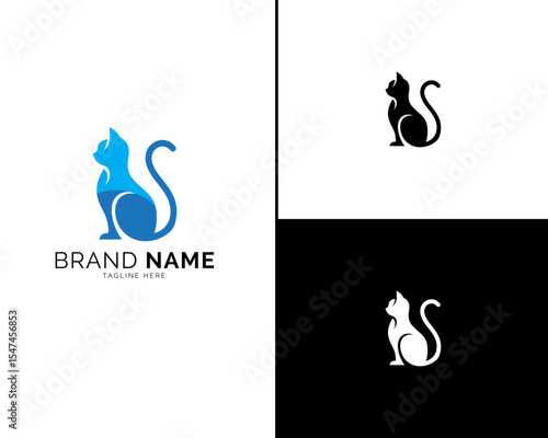 Classy Cat Logo Set in Three Unique Color Variations Including Elegant Black and Blue. Designed for Trendy, Sophisticated Brand Identity and Modern Logo Design Requirements.

