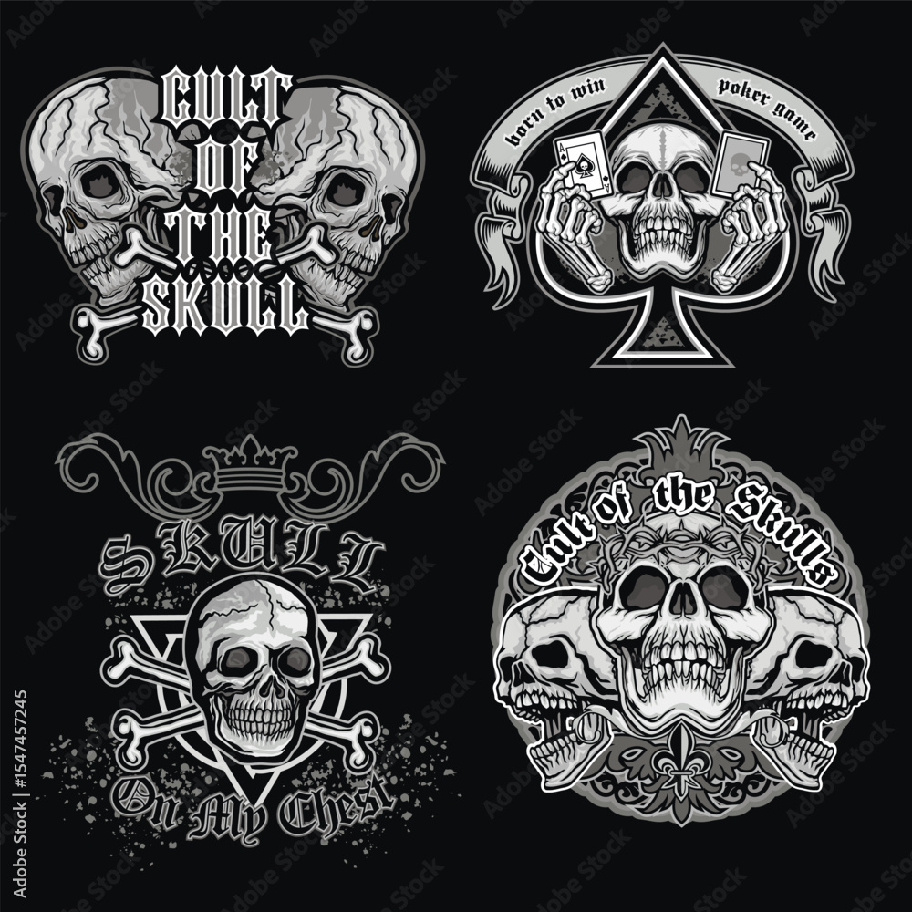 Fototapeta premium set, gothic sign with skull, grunge vintage design t shirts 