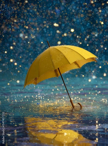 Wallpaper Mural Yellow Umbrella Catching Falling Gold Stars in a Blue Night Torontodigital.ca