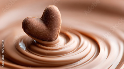 Heart shaped chocolates dipped in rich, swirling melted chocolate. Background with space for text. Valentine's Day, anniversary dessert.