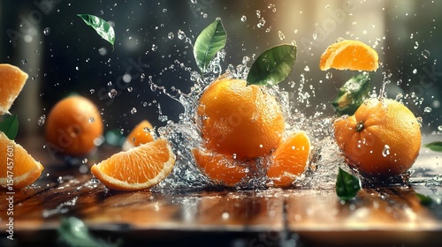 Juicy Oranges Splashing in Water, fruit, fruits, citrus, citrus fruit, fresh