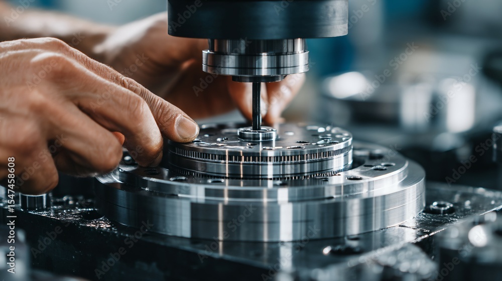 Skilled worker assembling precision machinery parts in modern factory, industrial manufacturing process, engineering and mechanical technology concept. Skilled worker assembling precision machinery parts in modern factory, industrial manufacturing process, engineering and mechanical technology concept.
