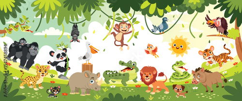 Cartoon Animals Posing At Forest